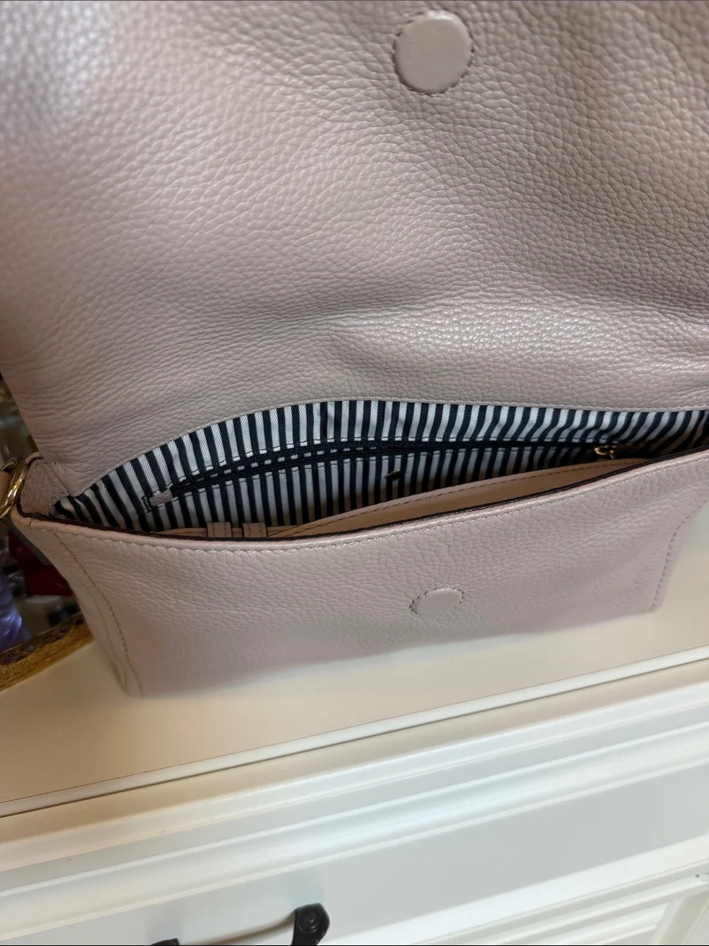 kate spade Pale Pink Pebbled Leather Foldover Clutch with Gold Hardware